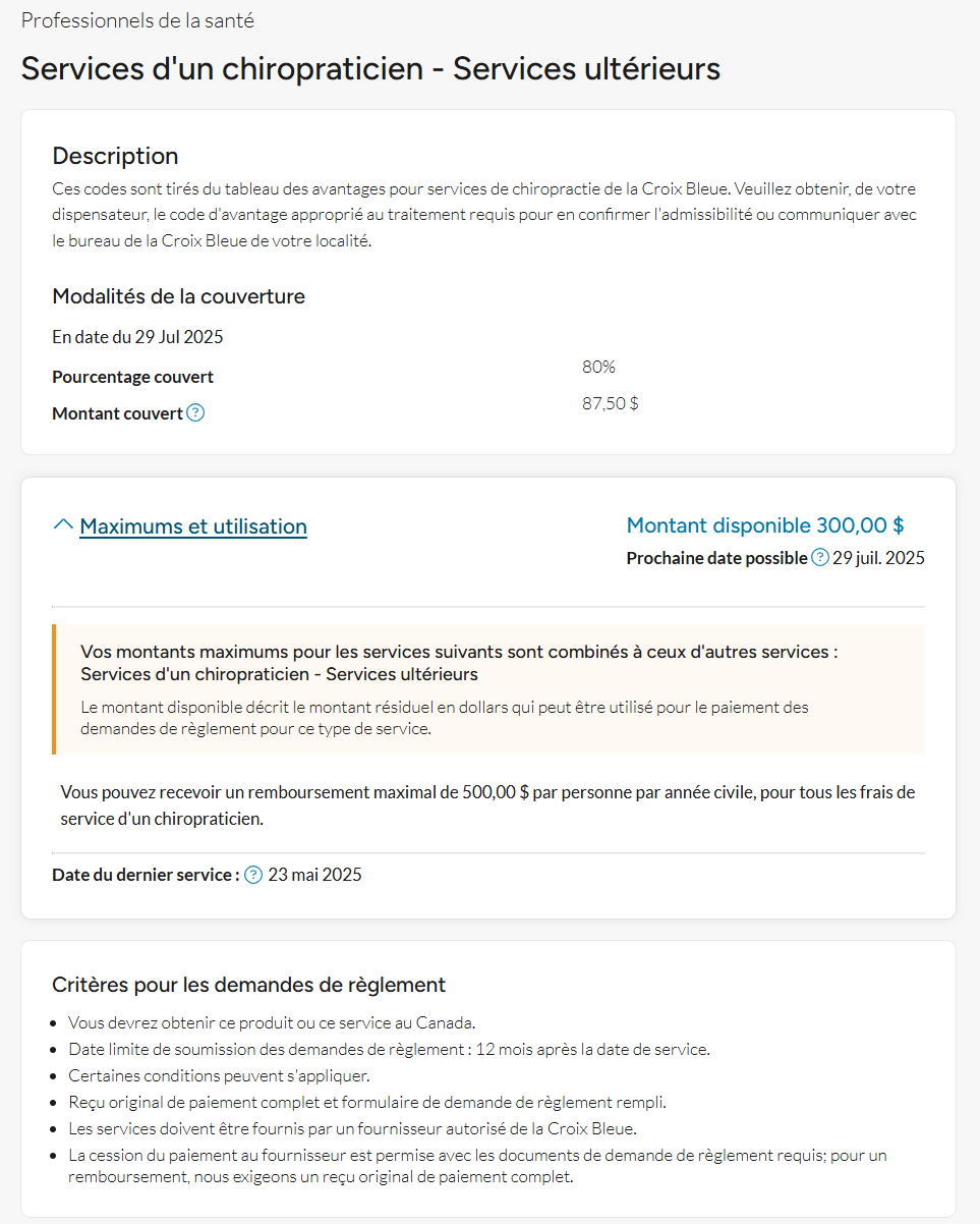 Réclamation d'un chiropraticien