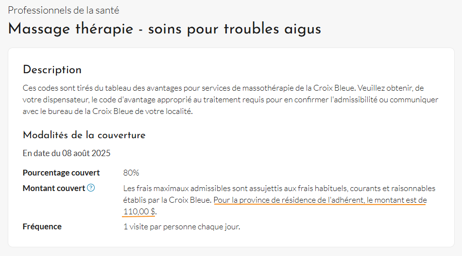 Réclamation d'un massothérapeute